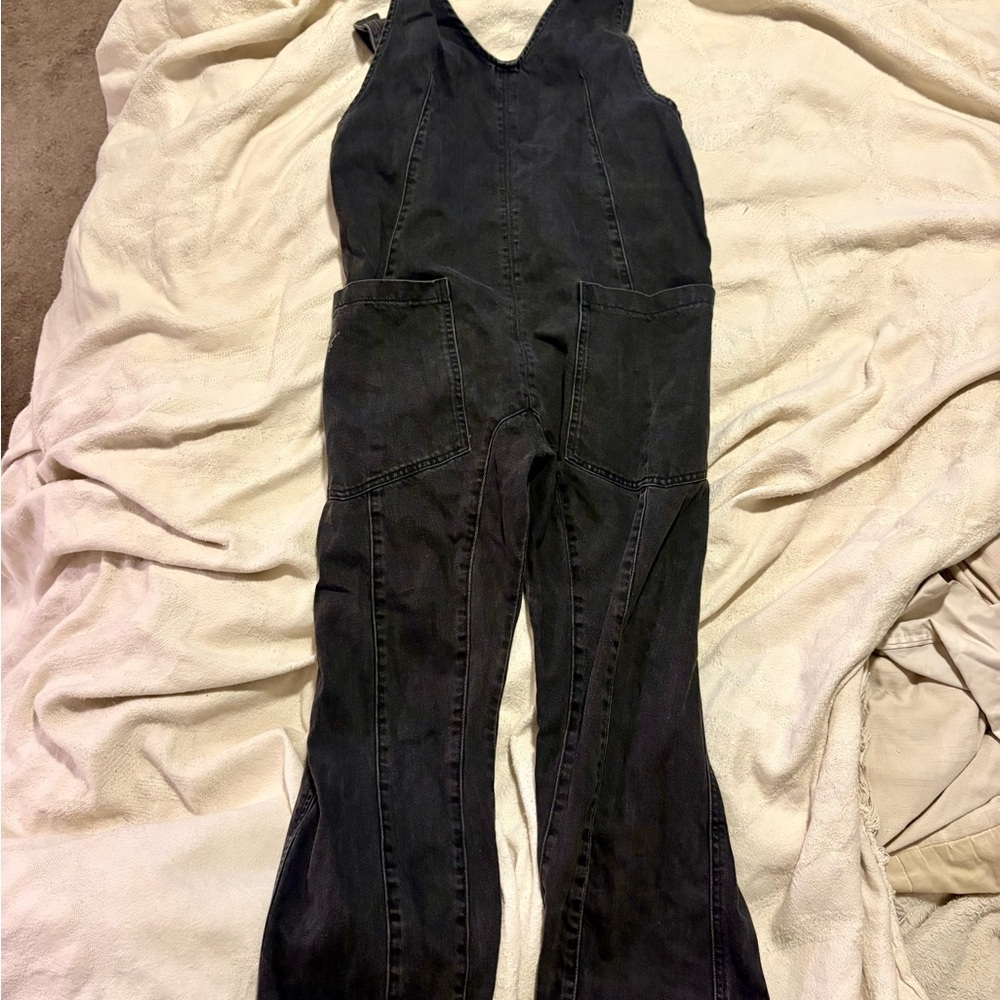 Free People Black Denim Overalls with Front Pockets - Picture 4 of 4